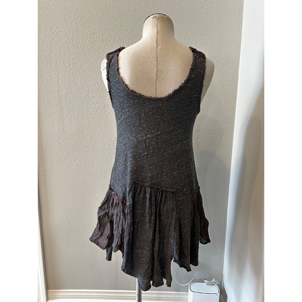 Free People We The Free Embroidered Boho Swing Tunic Dress Gray Floral S - Picture 2 of 6
